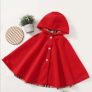 Girl's Red Hooded Cape Coat
